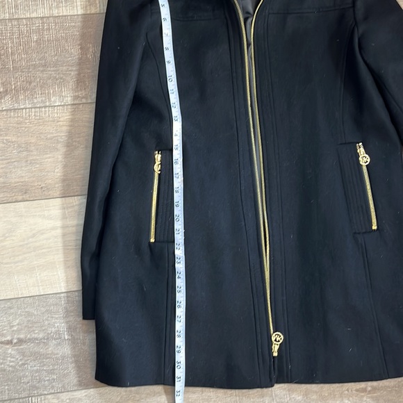 Michael Kors Black and Gold Wool Jacket Removable Hood Zipper Pockets XL - Picture 11 of 12